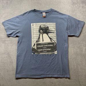 The Duck Co Hockey T Shirt Pittsburg Penguin Cross Checking Blue Size Large